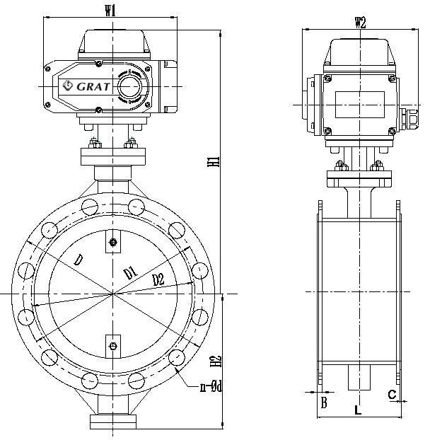 Valvola a farfalla a bassa carica elettrica azionata a gas DIN Standard Single Eccentric Sealing 1
