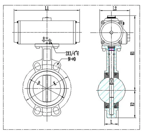 DN300 Pn16 Valvola a farfalla pneumatica Valvola a farfalla in acciaio inossidabile 1