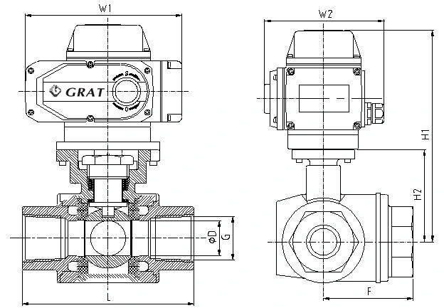 Valvola di controllo elettrica a filo SS Valvola a sfera elettrica a 3 vie industriale 1